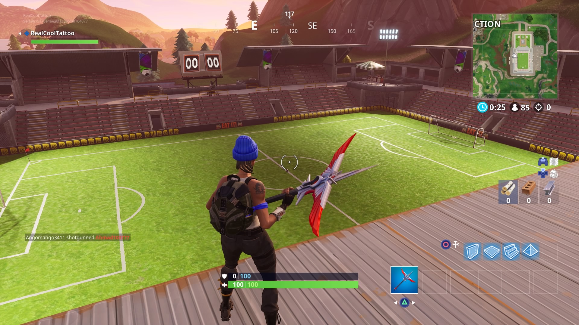 Fortnite - Procurar entre um acampamento, um parque infantil e uma pegada